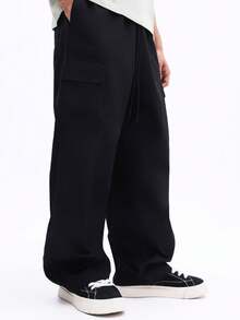 SUMWON Black Wide Leg Cargo Pants With Multiple Patch Pockets And Utility Details For Men Casual Streetwear - Black - View 6