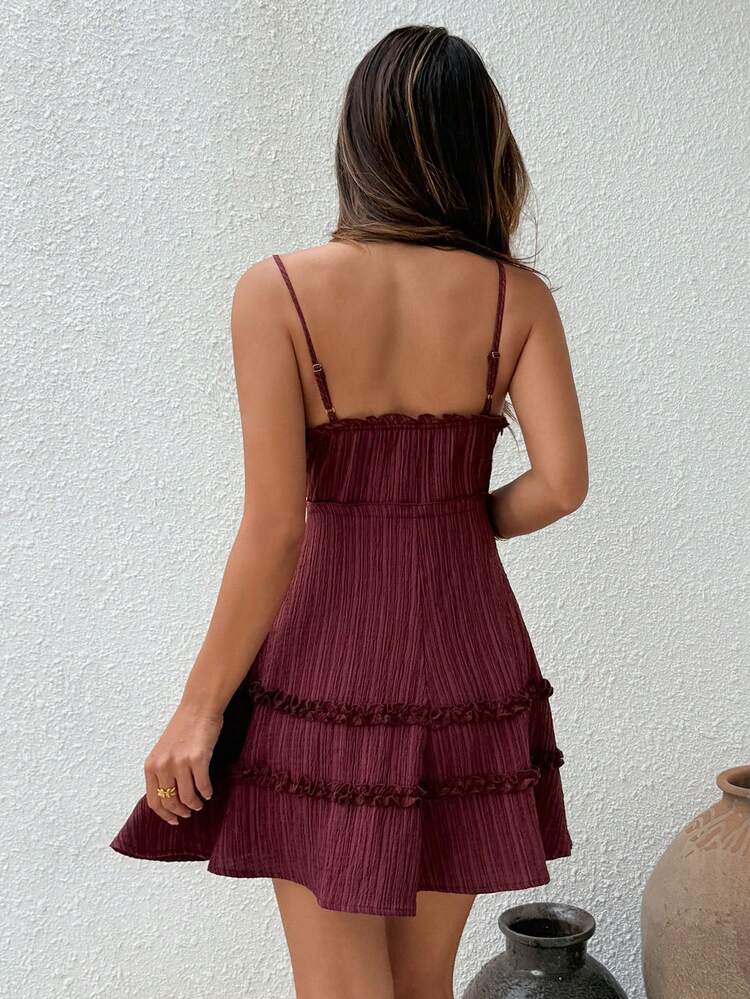 Women's Striped Textured Fabric Ruffle Hem Camisole Sleepwear Dress, Summer