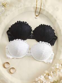 DesireSculpt 2pcs Front Closure Women's Lingerie Bra, Sexy Lace Wireless Bra - Multicolor - View 1