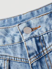 Sweetra 女士休闲牛仔迷你裙 - 藍色 - 查看 4