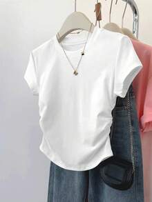 INAWLY 3pcs/Set Women's Outdoor Sports Casual Summer Tops, White, Pink, Brick Red, Versatile Stylish Top, Suitable For Office, Home, Sports, Slim Fit Women T-Shirt - Multicolor - View 4