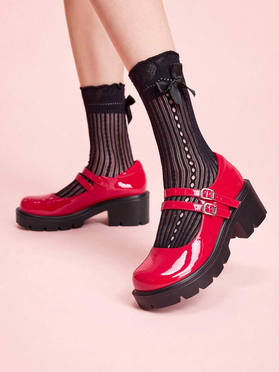 CUCCOO DOLLMOD Women's Platform Wedge Comfortable Fashion Loafer Shoes New Year Holiday Valentine's Day - Flame red - View 1