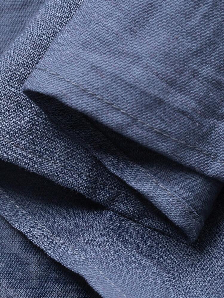 2pcs/Set Women Casual Collared Tie-Waist Top And Pants Commuter Outfit