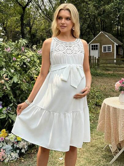 SHEIN Đầm bầu không tay màu trơn, kiểu dáng thường ngày