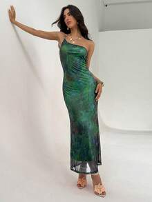 Aloruh Đầm nữ không tay ôm dáng, in họa tiết nhuộm tie-dye, thời trang. - màu xanh lá - Xem 5