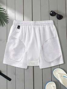 Genlund Shorts de playa con estampado floral tropical retro para hombres, con forro de malla, adecuados para vacaciones y actividades al aire libre - Negro - Ver 2