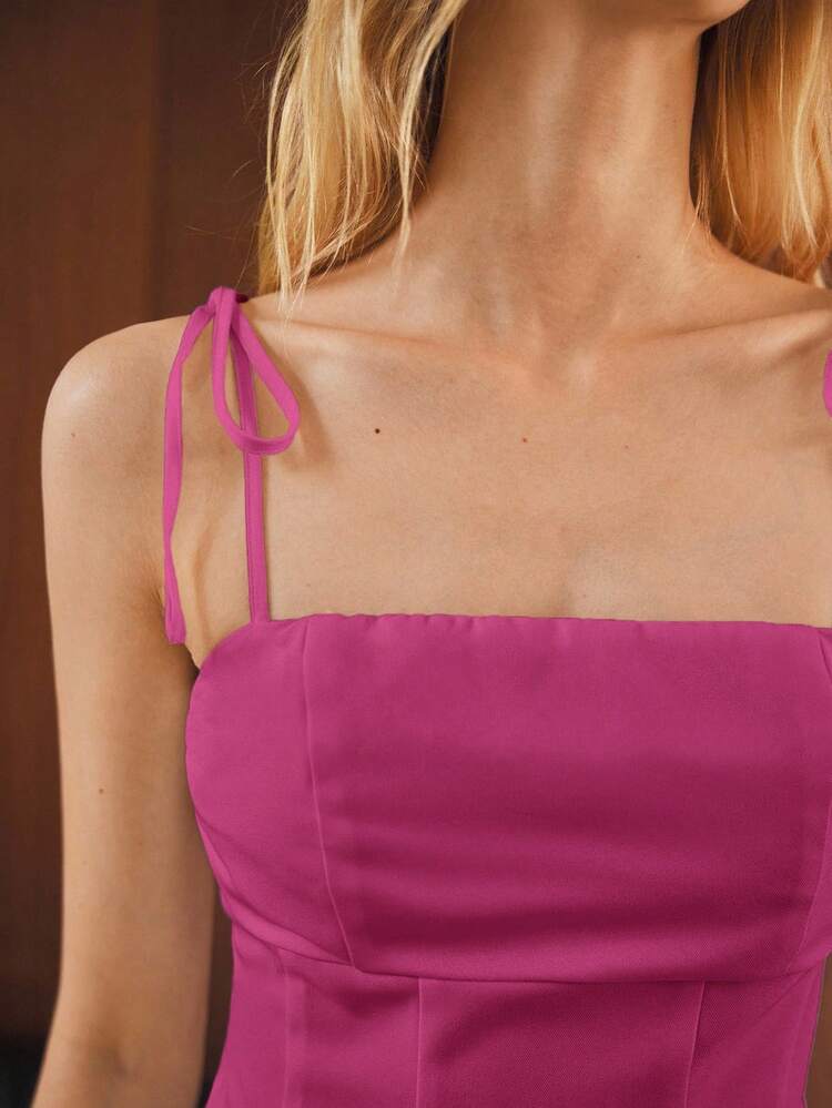 SHEIN Maija Women's Summer Sleeveless Top, Solid Color Tie Strap Minimalist Elegant Concert Outdoor Cami Top Square Neck Top Square Neck Tank Top Pink Top Long Top Top With Padding St Patrick's Day Women Easter Summer Easter Women Party Top Beach Summer Holiday Each Vacation For Women Summer For Women Going Out Graduation Graduation Casual Casual Blouses For Women