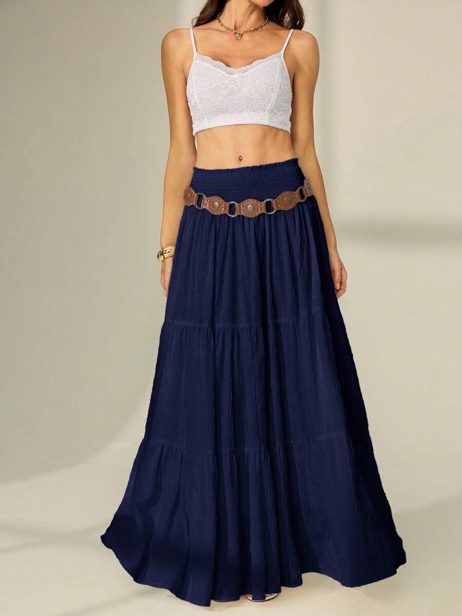 SHEIN Tall 女士纯色褶皱腰身荷叶边下摆半身裙