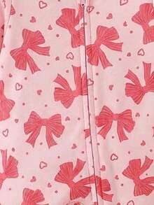 SHEIN 新生儿蝴蝶印花连体睡衣 - 粉色 - 查看 4