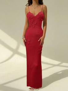 Aloruh Handmade Crochet Tight Floral Slip Dress, Romantic For Beach, Dating, Summer Vacation,Summer Dresses For Women - Burgundy - View 3