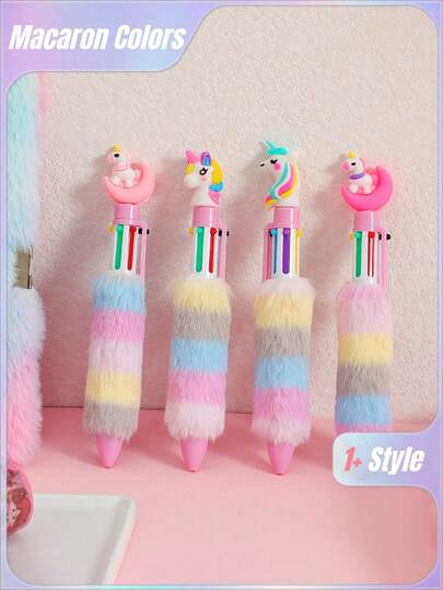 قلم جل بنقطة راس ليونيكورن 6 ألوان للأطفال ، قلم جل قوس للطلاب ،قلم رائع بتصميم بنات الكرتون ، عودة إلى المدرسة