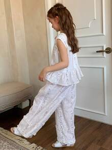 DAZY 少女印花荷叶边衬衫和裤子两件套，秋季 - 彩色 - 查看 5