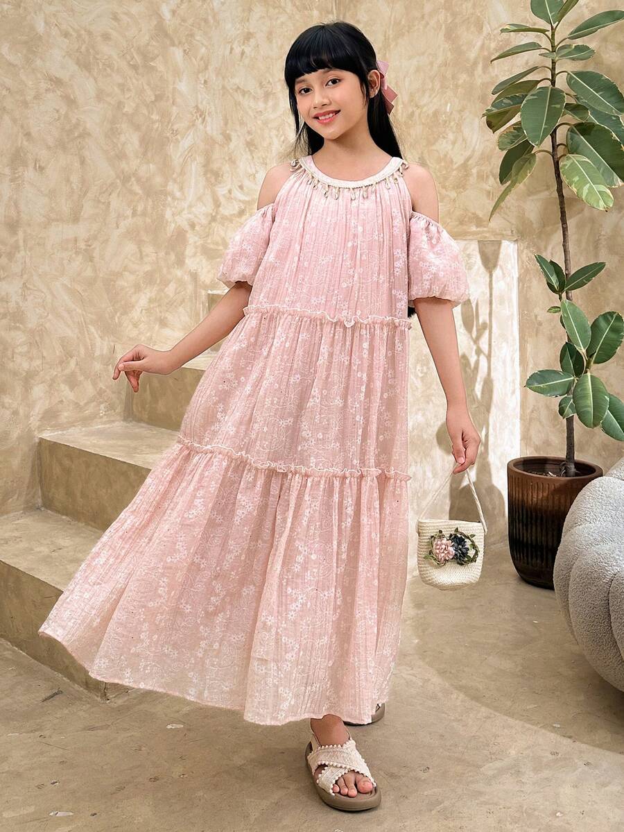 DAZY Tween Girls Minimalist Printed Dress - Pink - View 1