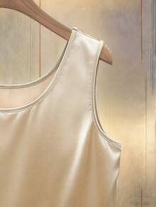 Lyxana Women's Solid Color Pearl Decor Minimalist Sleeveless Tank Top - Apricot - View 5