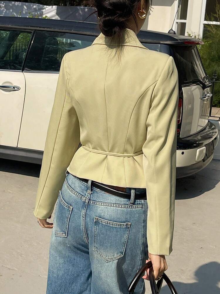 Women's Fashion Solid Color Distressed Lapel Wrap Tie Blazer Jacket