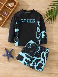 2 Piece Young Boys Casual Sports Swimsuit Set,Holiday Style Pattern Swim Pants,Children's Clothing For Summer Beach Outdoor Swimming & Vacation Wear - Multicolor - View 9