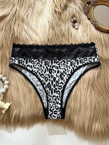 Women's Comfortable Ice Silk Contrast Lace Seamless Panties - Black and White - View 5