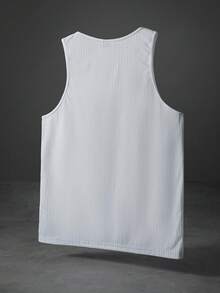 Manfinity Roghcode Men Solid Ribbed Knit Plain Sleeveless Jersey Tank Top, For Workout - White - View 2