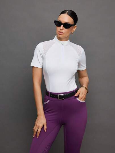 Activina 女士纯色拉链短袖马术上衣