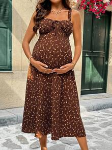 SHEIN Maternity Casual Ditsy Floral Dress - Brown - View 7