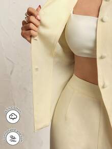 Modelyn Fashionable & Elegant Commuting Sleeveless Blazer Vest And Wide Leg Pants Suit - Light Yellow - View 5