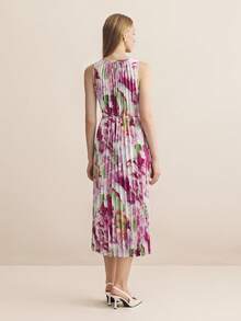 BizChic Floral Print Pleated Tie-Front Dress, Vintage French Elegant Business Formal Vacation Countryside Slouchy Luxury Dating Casual Holiday Halloween Back To School Party Birthday Wedding Guest Church Special Occasion Slimming Elegant Sexy Versatile Summer Autumn Commute Office Outing Beach Gathering Social Holiday Shopping Travel - Purple - View 5