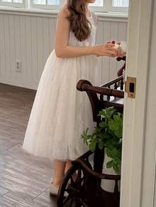 DAZY Girls Lace Trim Round Neck Sleeveless Dress, Fall Outfit - White - View 6