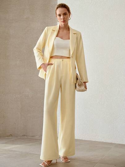 MOTF PREMIUM 浅黄色青春活力日常通勤修身复古西装外套