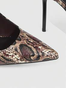 CUCCOO SZL 女鞋 女士尖头细跟棕色蛇纹面料时尚性感晚宴夜店女式高跟鞋后踝带露跟鞋 - 蛇紋4# - 查看 6