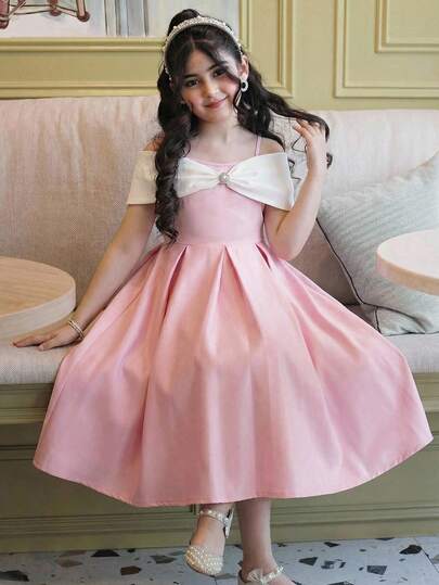 SHEIN 少女撞色编织休闲连衣裙