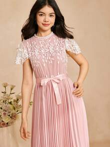 Teen Pleated Chiffon Dress, Luxury Embroidered Formal Dress, Graduation Ceremony Choir - Pink - View 6