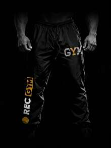 Manfinity Sport PWRUP Letter Print Woven Loose Elastic Waist Drawstring Casual Pants - Black - View 1