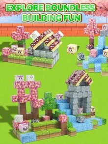 MINKOJA 创意森林磁性积木，可搭建3D世界的磁性积木，适合3岁以上儿童的感官搭建堆叠磁性积木玩具，男孩女孩生日礼物，复活节礼物，儿童节礼物，旅行玩具，磁性积木，建筑积木，儿童磁性积木玩具 - 彩色 - 查看 7