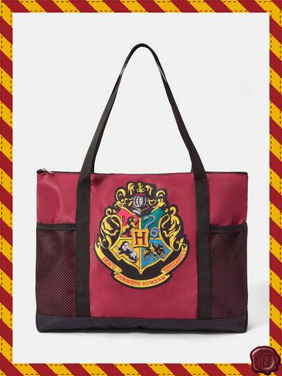 HARRY POTTER X SHEIN Cartoon Printed Waterproof Beach Bag, Casual Single Shoulder Tote Bag