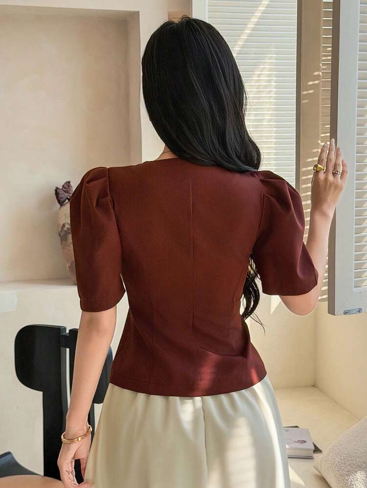 Women's Elegant Solid Color Petal Sleeve Cinched Waist Regular Jacket, Summer