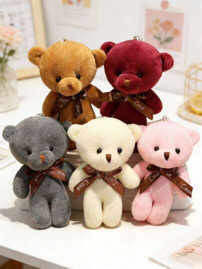 POKOJA LAND POKOJA LAND 可爱的小泰迪熊毛绒玩具吊坠，粉色、白色、酒红色、灰色和白色可选，毛绒动物泰迪熊玩具关节头熊婚礼花束礼物玩具毛绒钥匙扣吊坠娃娃生日礼物装饰品结婚礼物卧室装饰是生日礼物节日礼物首选