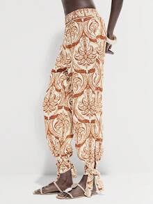 Lumivelle Waist Tie Ankle Tie Paisley & Cashew Flower Print Harem Pants - Multicolor - View 3