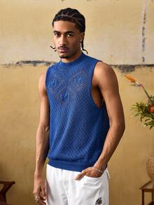 ROMWE MEN Street Life Men's Sleeveless Casual Hollow-Out Blue Knit Tank Top - Purple - View 5