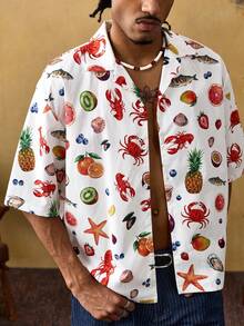 ROMWE MEN Street Life Men's Summer Vacation Digital Print Button-Front Short Sleeve Shirt - Multicolor - View 6