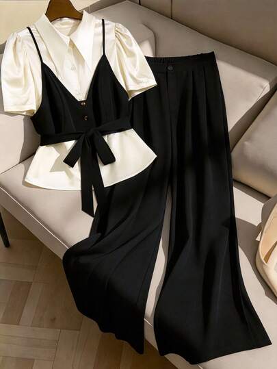 GlowEve CURVE Plus Size Fashionable Commuter Color Block Shirt + Plus Size Fashionable Commuter Loose Fit Pants