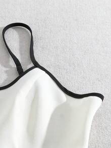 GlowEve Cream And Black Sleeveless Pocket Waist A-Line Mini Dress - Black and White - View 5