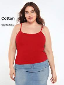 SHEIN BASICS 加大码纯色修身细肩带简约背心，休闲日常穿着，新年 - 紅色 - 查看 8