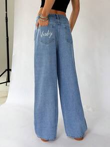 SHEIN TRNDY Casual Summer Straight Loose Fit Jeans With Pockets, Versatile Daily Wear - Light Wash - View 3