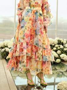 MOTF PREMIUM WOMEN'S ROMANTIC ELEGANT PRINTED PATCHWORK SKIRT, SPRING/SUMMER - Multicolor - View 3