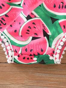 SHEIN 女婴圆领短袖西瓜印花休闲连体衣，夏季 - 粉色 - 查看 6