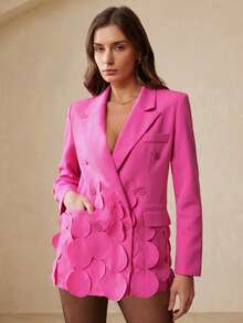 Revavyn Revavyn 时尚激光切割装饰设计轻盈奢华西装外套，欧美风格，春夏款 - 珊瑚粉 - 查看 6