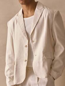Musero Long Sleeve Lined Revere Collar Linen Blazer Jacket Double Flap Pocket Tailoring Spring Summer Essentials - Apricot - View 2