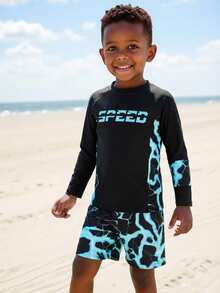 2 Piece Young Boys Casual Sports Swimsuit Set,Holiday Style Pattern Swim Pants,Children's Clothing For Summer Beach Outdoor Swimming & Vacation Wear - Multicolor - View 3