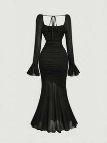 SHEIN MOD Đầm đuôi cá tay chuông màu đỏ cỡ lớn dành cho nữ, trang phục sinh nhật cho nữ, phong cách cổ điển, thập niên 2000, Fairycore, lễ hội, Gothic, đầm dự tiệc cưới cho nữ, đầm sinh nhật cho nữ, đầm dự tiệc cho nữ, Fairycore, đầm đi chơi, đầm dự tiệc cưới mùa thu. - màu đen - Xem 2