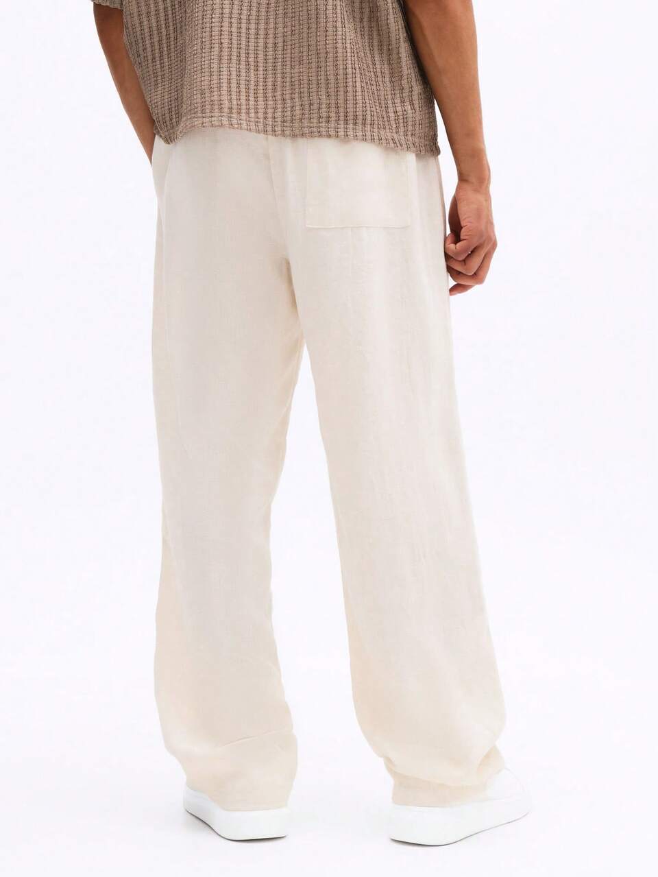 SUMWON Pantaloni in lino a gamba ampia e rilassata con dettagli a pince, vita elastica, pantaloni casual estivi da uomo